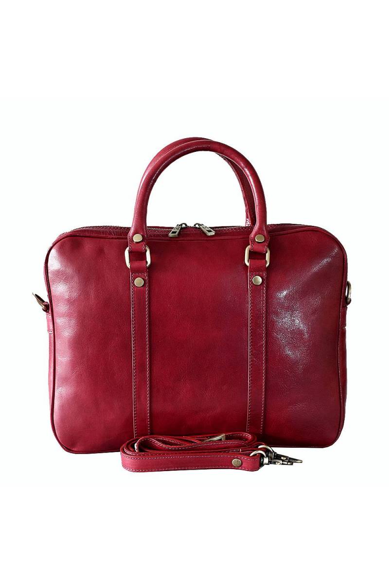 Geanta dama pentru laptop din piele naturala vachetta, rosu bordo, util land fashion, S120D