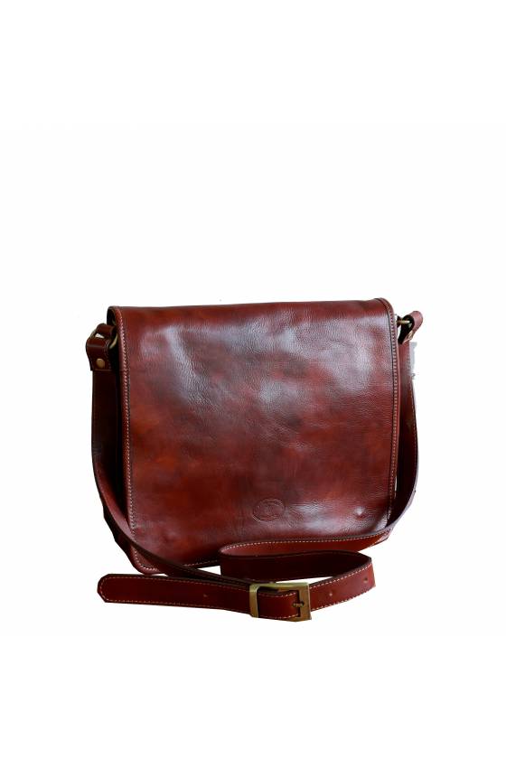 Geanta de umar, messenger din piele naturala vachetta, coniac, util land fashion, GD107A