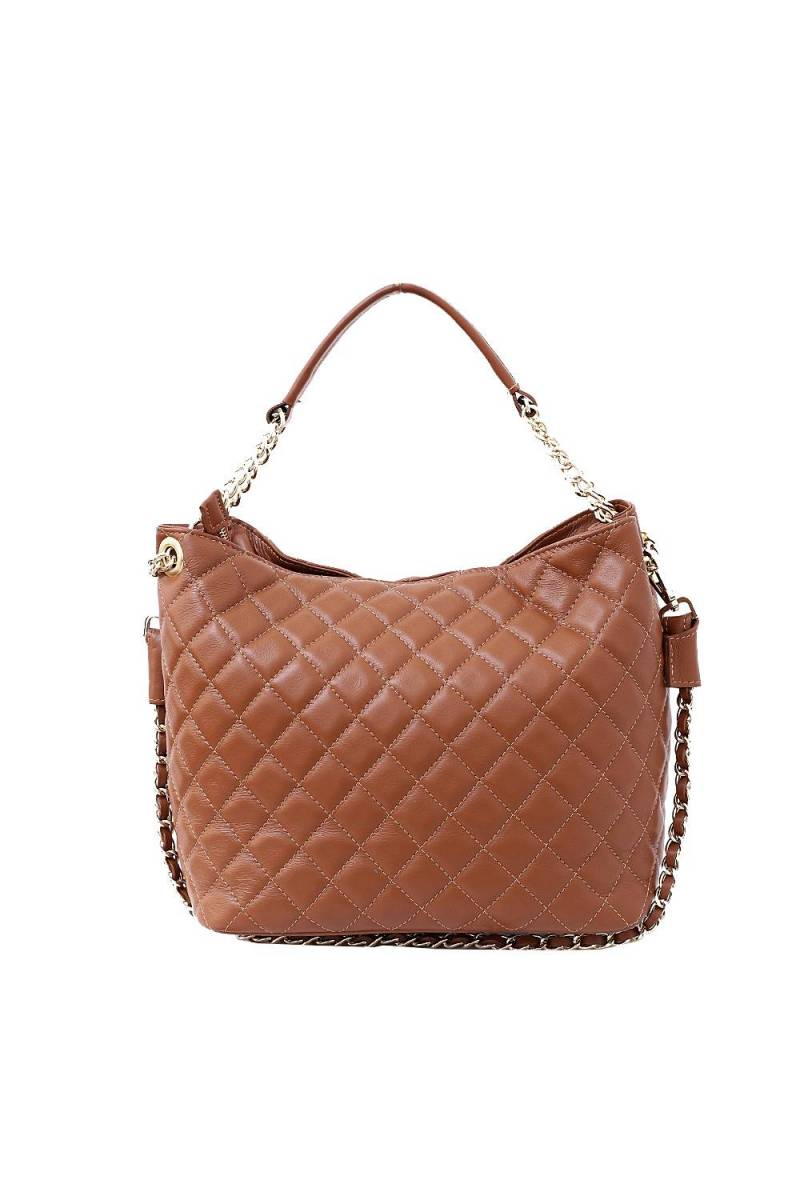 Geanta dama din piele naturala matlasata, util land fashion, tabac, P111T