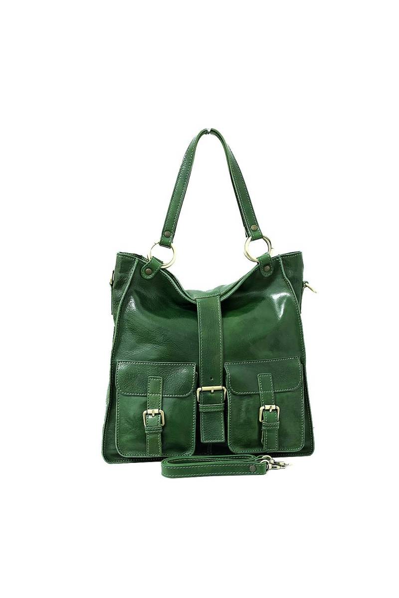 Geanta dama din piele naturala vachetta, verde, util land fashion, P161V