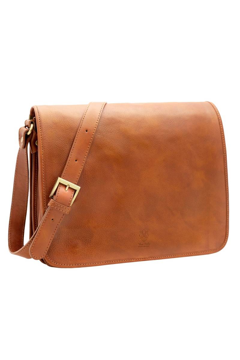 Geanta messenger port laptop, din piele naturala vachetta, miere, util land, GB108C