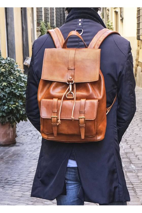 Rucsac barbati din piele naturala vachetta, util land fashion, tabac, R134C